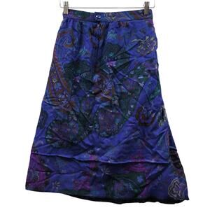 Vintage Lanvin Skirt Dress Women's Size 38 Floral Midi Zip Blue Wool Silk